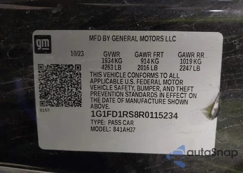 2024 Chevrolet Camaro Lt from USA, damaged, VIN 1G1FD1RS8R0115234